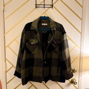 Oversized Olive Green & Black Plaid Shacket